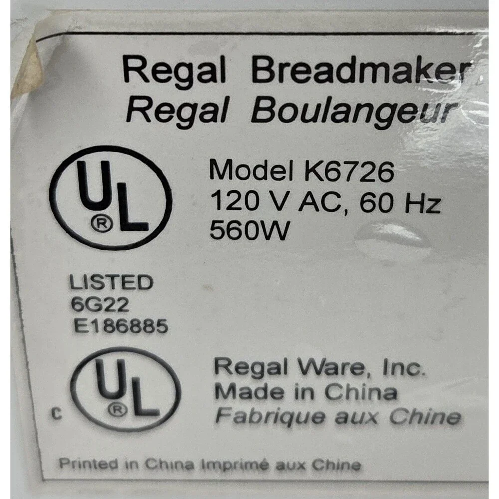 Regal Bread Maker Loaf Pan Replacement Part Only Model K6726